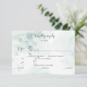 Dusty Blue & Sage Green Eucalyptus Maaltijdselecti RSVP Kaartje (Staand voorkant)
