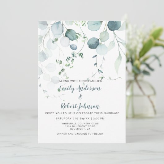 Dusty Blue & Sage Green Eucalyptus op wit Kaart (Staand voorkant)