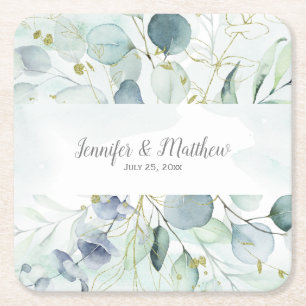 Dusty Blue Sage Green Eucalyptus Wedding Kartonnen Onderzetters