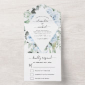 Dusty Blue - Sage Green Floral Wedding RSVP All In One Uitnodiging (Binnen)