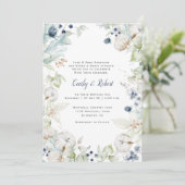 Dusty Blue Sage Green Floral Wedding w/Menu Kaart (Staand voorkant)