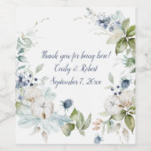 Dusty Blue Sage Green Floral Wine Bottle Wijn Etiket (Enkel label)