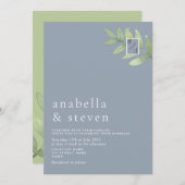 Dusty Blue Sage Green Monogram Huwelijk Kaart (Voorkant / Achterkant)