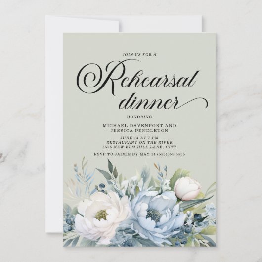 Dusty Blue Sage Green repetitie diner Kaart (Voorkant)