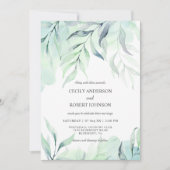 Dusty Blue & Sage Green Waterverf Ferns Wedding Kaart (Voorkant)