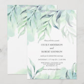 Dusty Blue & Sage Green Waterverf Ferns Wedding Kaart (Voorkant / Achterkant)