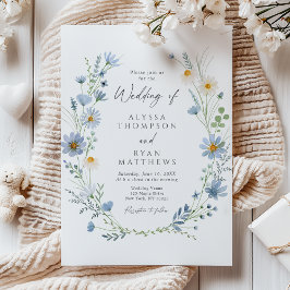 Dusty Blue Sage Green Wildflower Floral Wedding Kaart