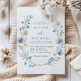 Dusty Blue Sage Green Wildflower Floral Wedding Kaart