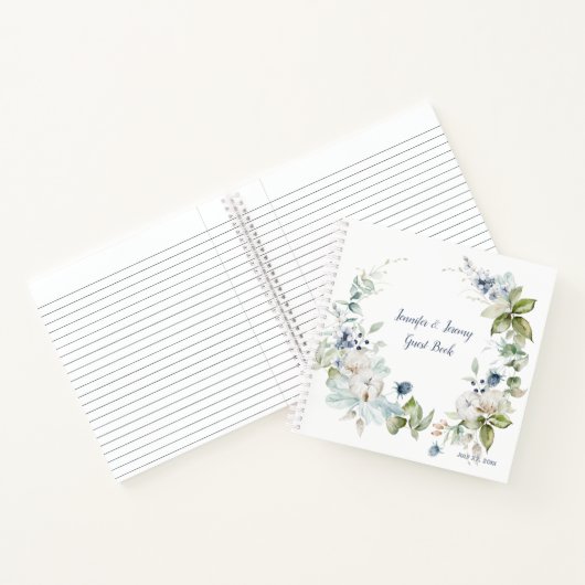Dusty Blue Sage Green Winter Bloemen Gastenboek Notitieboek (Binnen)