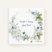 Dusty Blue Sage Green Winter Bloemen Gastenboek Notitieboek (Voorkant)