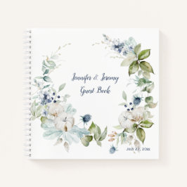 Dusty Blue Sage Green Winter Bloemen Gastenboek Notitieboek