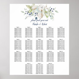 Dusty Blue Sage Green Winter Floral Seating Chart Poster