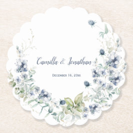 Dusty Blue Sage Green Winter Floral Wedding Kartonnen Onderzetters