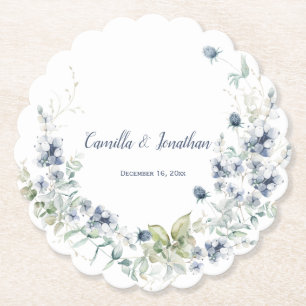 Dusty Blue Sage Green Winter Floral Wedding Kartonnen Onderzetters