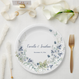 Dusty Blue Sage Green Winter Floral Wedding Papieren Bordje