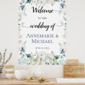 Dusty Blue Sage Green Winter Floral Wedding Poster (Keuken)