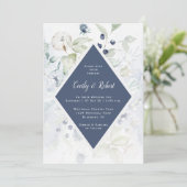 Dusty Blue Sage Groen Bloemen Diamant Lijst Bruilo Kaart (Staand voorkant)