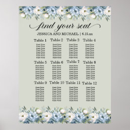Dusty Blue Sage Groene Bruiloft Zitting Grafiek Poster