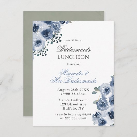 Dusty Blue Sage Peony Bridesmaids Luncheon Kaart (Voorkant / Achterkant)