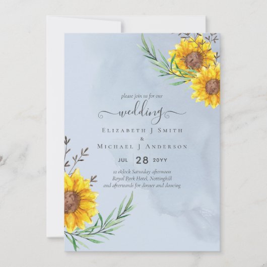 Dusty Blue Sage Sunflower Rustic Boho Wedding (Voorkant)