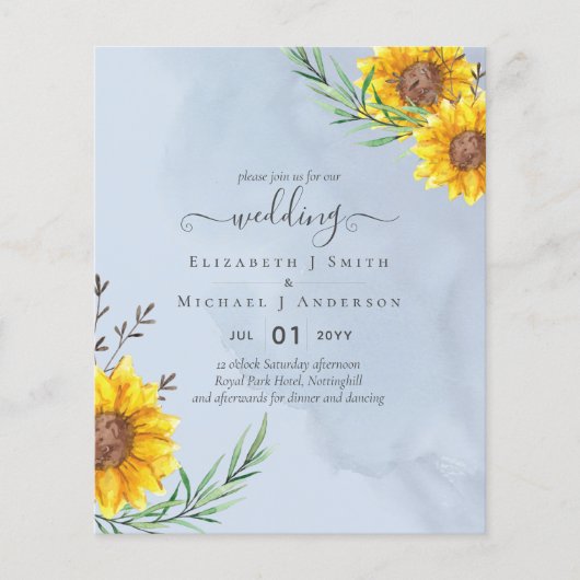 Dusty Blue Sage Sunflower Rustic Boho Wedding Flyer (Voorkant)
