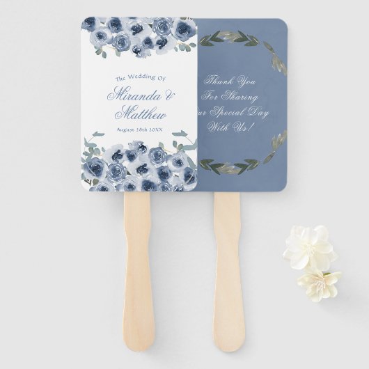 Dusty Blue Sage Waterverf Peony Wedding Bedankt Handwaaier (Voorkant en achterkant)
