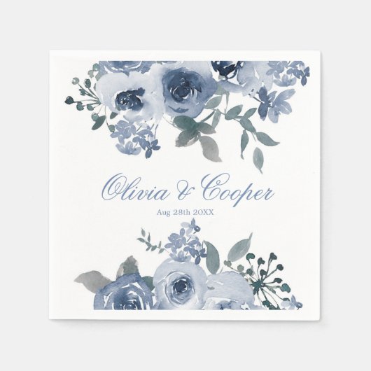 Dusty Blue Sage Waterverf Peony Wedding Servet (Voorkant)