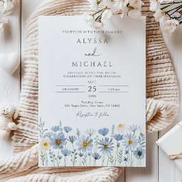Dusty Blue Sage Wildflower Floral Wedding Kaart