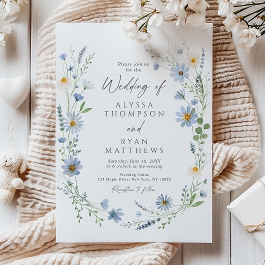 Dusty Blue Sage Wildflower Floral Wedding Kaart
