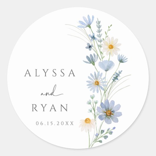 Dusty Blue Sage Wildflower Meadow Wedding Ronde Sticker (Voorkant)