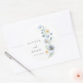 Dusty Blue Sage Wildflower Meadow Wedding Ronde Sticker (Envelop)