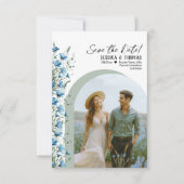 Dusty Blue & Sage Wildflowers Arch Photo Wedding Save The Date (Voorkant)