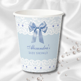 Dusty Blue Satin Bow Regency Lace Baby shower Papieren Bekers