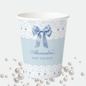 Dusty Blue Satin Bow Regency Lace Baby shower Papieren Bekers