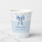 Dusty Blue Satin Bow Regency Lace Vrijgezellenfees Papieren Bekers (Voorkant)