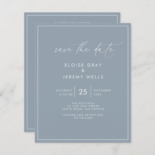 Dusty Blue Save the Date (Voorkant / Achterkant)