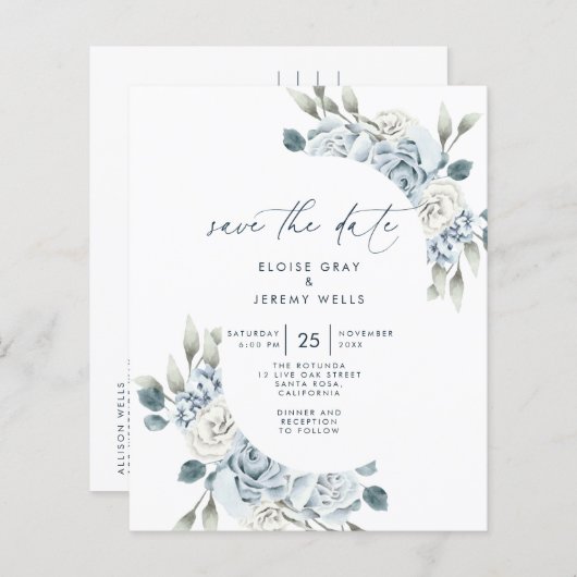 Dusty Blue Save the Date (Voorkant / Achterkant)