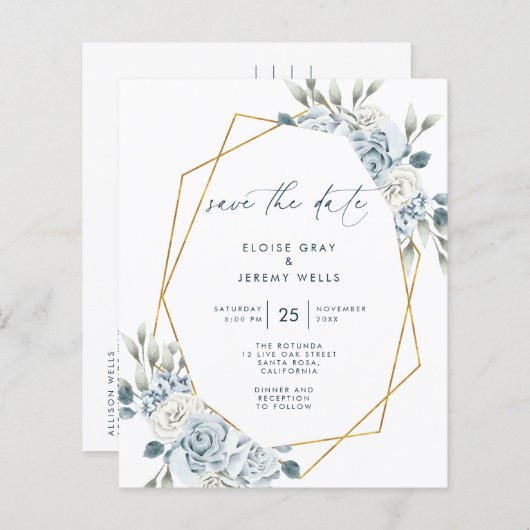 Dusty Blue Save the Date (Voorkant / Achterkant)