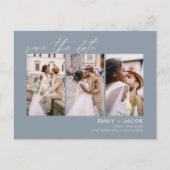 Dusty Blue Save the Date 3 Foto Elegant Briefkaart (Voorkant)
