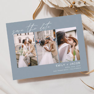 Dusty Blue Save the Date 3 Foto Elegant Briefkaart
