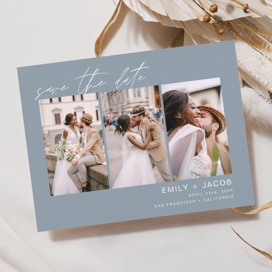 Dusty Blue Save the Date 3 Foto Elegant Briefkaart
