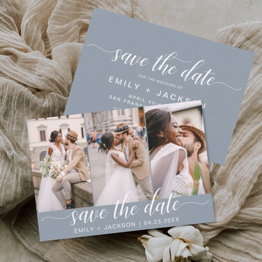 Dusty Blue Save the Date 3 Foto Elegant Modern