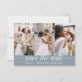 Dusty Blue Save the Date 3 Foto Elegant Modern (Voorkant)