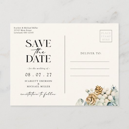Dusty Blue Save the Date Briefkaart (Achterkant)