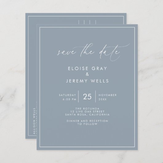 Dusty Blue Save the Date Briefkaart (Voorkant / Achterkant)