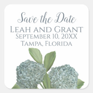 Dusty Blue Save the Date Floral Hydrangea Wedding Vierkante Sticker