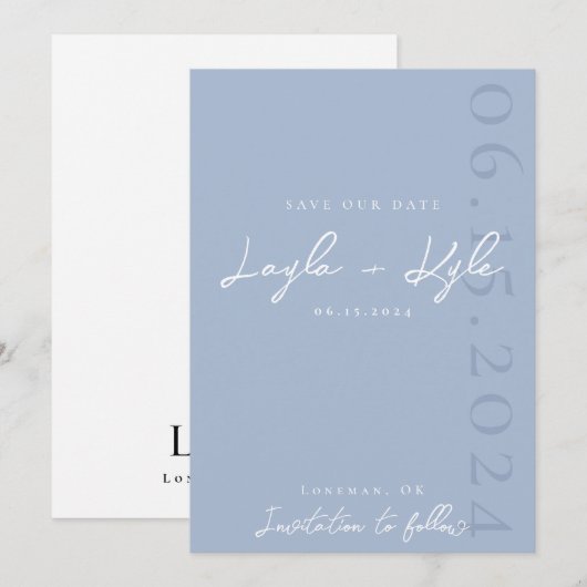 Dusty Blue Save the Date Invitation Kaart (Voorkant / Achterkant)