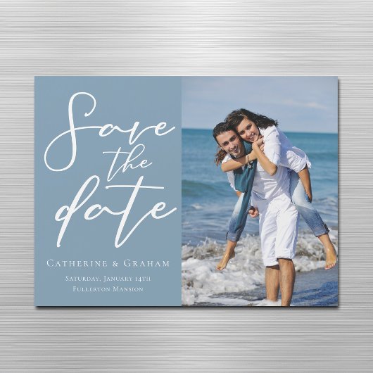 Dusty Blue Save the Date Paar Fotomagneet Kaart