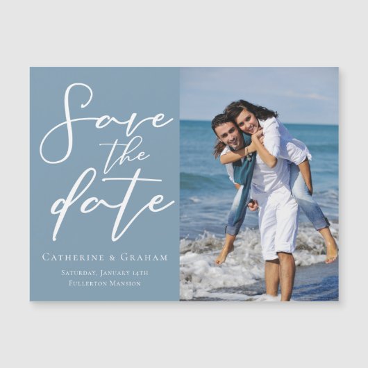 Dusty Blue Save the Date Paar Fotomagneet Kaart (Voorkant)