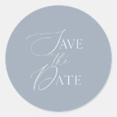 Dusty Blue Save The Date Script Wedding  Ronde Sticker (Voorkant)